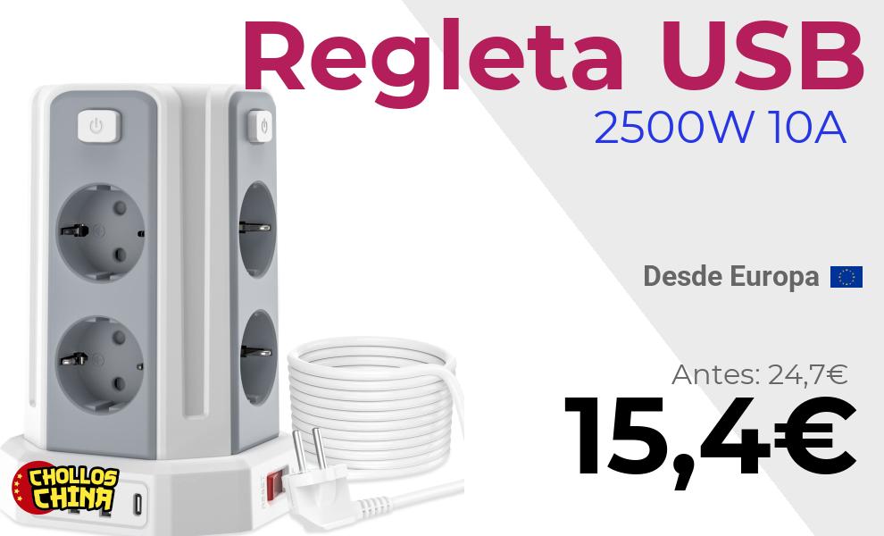 Regleta de alimentación con USB y USB C por 15,4€