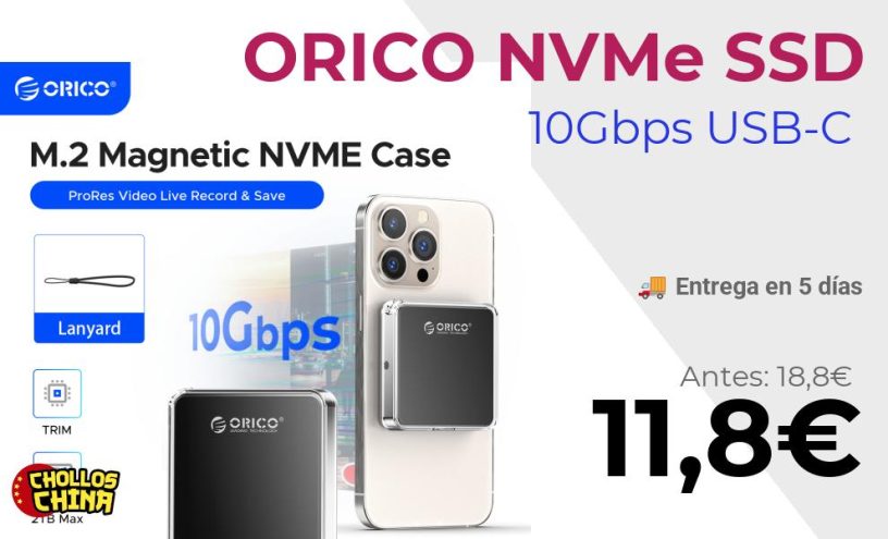 Carcasa magnética NVMe SSD ORICO por 11,8€
