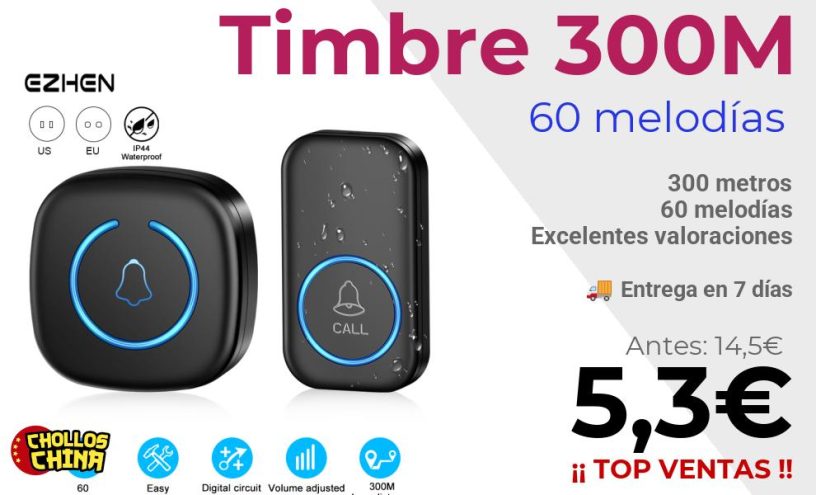 Timbre inalámbrico inteligente 300M por 5,3€