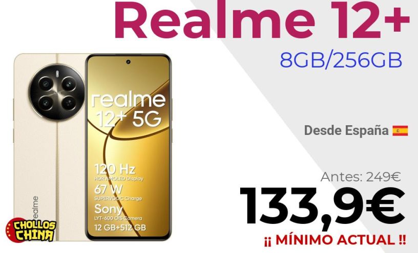 Realme 12+ 5G 256GB por 133,9€