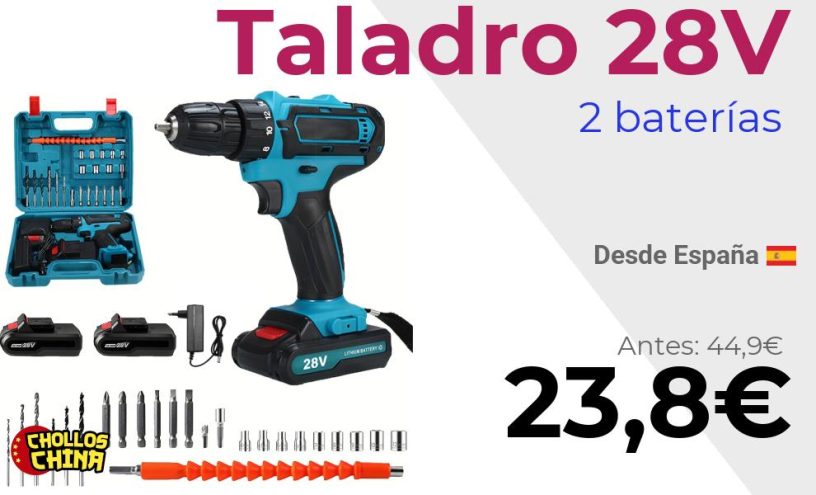 Taladro inalámbrico 28V con 2 baterías por 23€