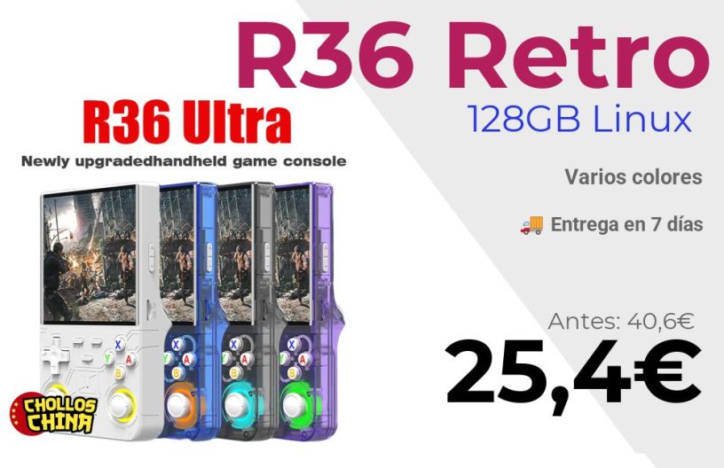 Consola portátil retro R36 128GB por 25,4€