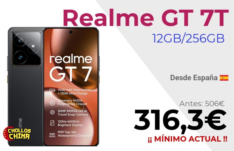 Realme GT 7T 12GB/256GB por 316,3€