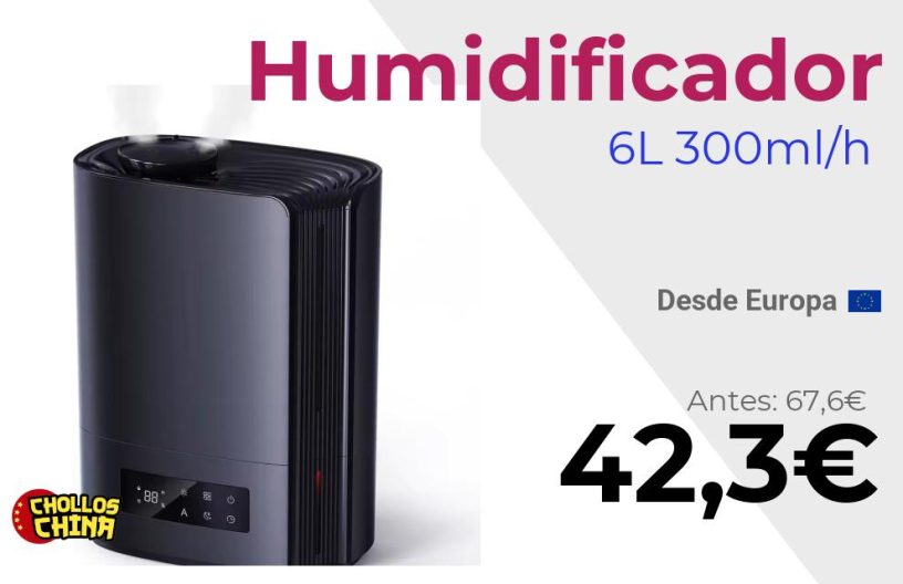 Humidificador ultrasónico de 6L por 42,3€