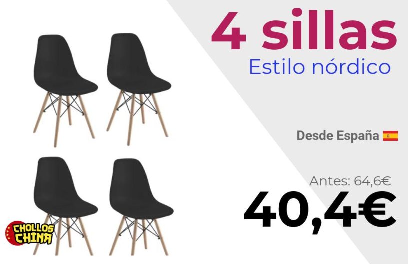 Pack de 4 sillas Dinamarca estilo nórdico por 40,4€