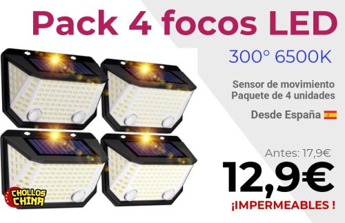 Pack 4 focos solares con sensor por 12,9€
