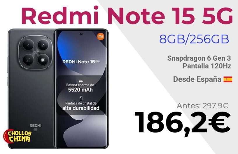 Redmi Note 15 5G 8GB/256GB por 186,2€