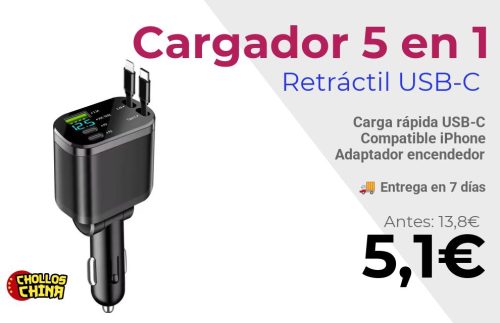 Cargador de coche retráctil 5 en 1 por 5,1€
