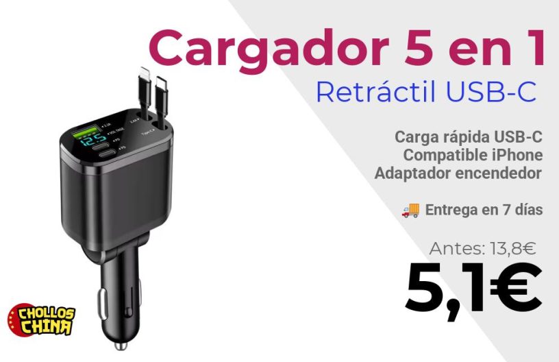 Cargador de coche retráctil 5 en 1 por 5,1€