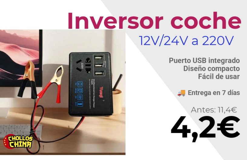 Inversor de corriente multifuncional para coche por 4,2€