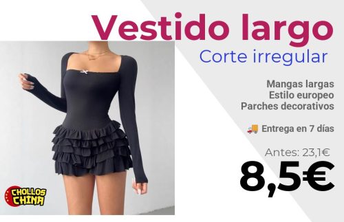 Vestido largo con volantes y encaje por 8,5€