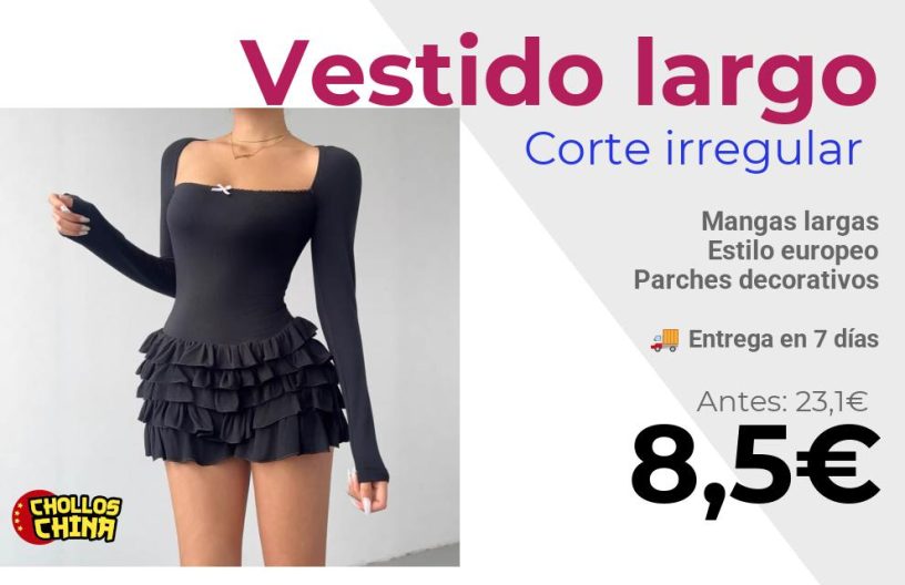 Vestido largo con volantes y encaje por 8,5€