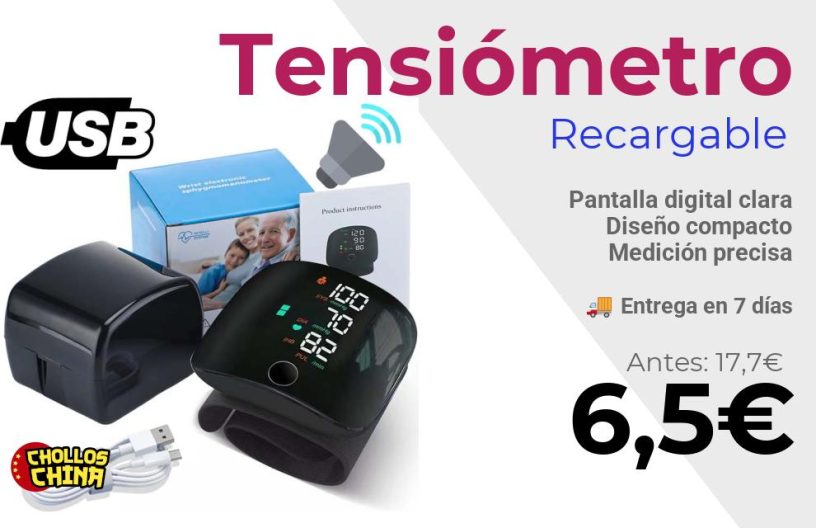 Tensiómetro digital de muñeca recargable por 6,5€
