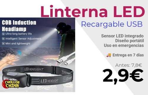 Linterna frontal con sensor LED por 2,9€