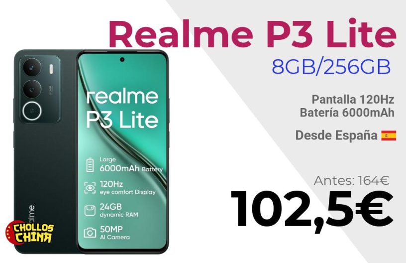 Realme P3 Lite 8GB/256GB por 102,5€