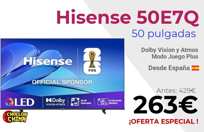 Smart TV Hisense 50E7Q 50" QLED por 263€